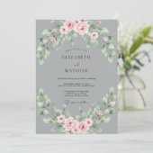 Graue Rosé Blatt Hochzeit Einladung (Stehend Vorderseite)