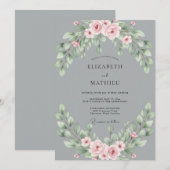 Graue Rosé Blatt Hochzeit Einladung (Vorne/Hinten)