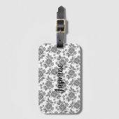 Graue Rose Blumenmuster mit benutzerdefiniertem Mo Gepäckanhänger (Vorderseite Vertikal)