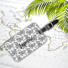 Graue Rose Blumenmuster mit benutzerdefiniertem Mo Gepäckanhänger