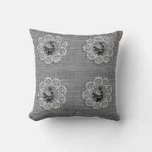 Graue Rose Doily Reversible Country Throw Kissen