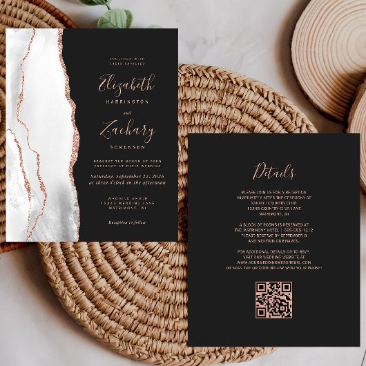 Graue Rose Gold Agate Dark QR Code Hochzeit
