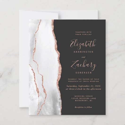 Graue Rose Gold Agate Dark QR Code Hochzeit (Vorderseite)