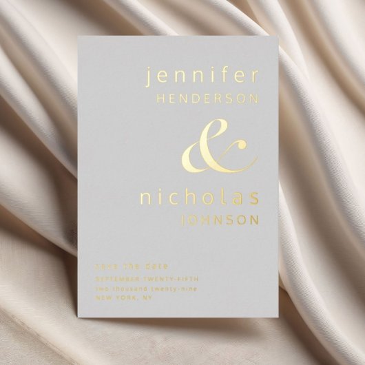 Graue Rose Gold Ampersand Save the Date Hochzeit Folieneinladung