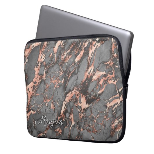 Graue Rose Gold Marmor, Name oder Monogramm Laptopschutzhülle (Vorderseite Links)