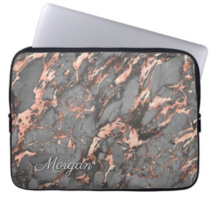 Graue Rose Gold Marmor, Name oder Monogramm Laptopschutzhülle
