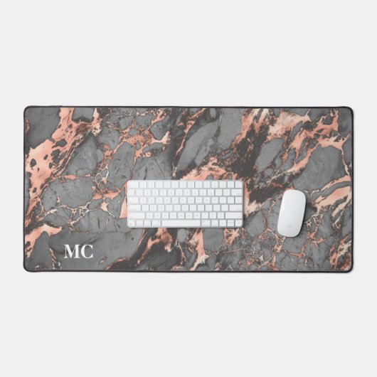 Graue Rose Gold-Marmor und Monogramm Schreibtischunterlage (Tastatur & Maus)