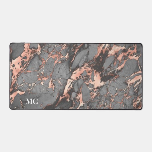 Graue Rose Gold-Marmor und Monogramm Schreibtischunterlage (Vorderseite)
