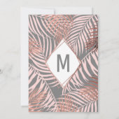 Graue Rose Gold Tropical Palm Tree Blätter Hochzei Einladung (Rückseite)