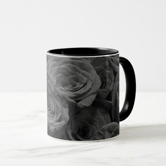 Graue Rose, graues Foto Tasse (VorderseiteRechts)