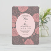 Graue Rose Hochzeitseinladung Einladung (Stehend Vorderseite)