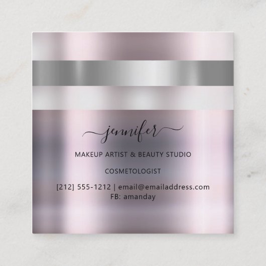Graue Rose Makeup Artist Influencer Striped Ombré Quadratische Visitenkarte (Rückseite)