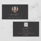 Graue Rose Makeup Artist Logo Lashes QR Oriental Visitenkarte (Vorne/Hinten)