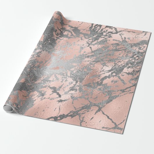 Graue Rose Rosa Silbermarble Shiny Metallic Stroke Geschenkpapier (Ungerollt)
