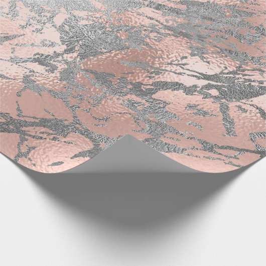 Graue Rose Rosa Silbermarble Shiny Metallic Stroke Geschenkpapier (Ecke)