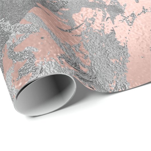 Graue Rose Rosa Silbermarble Shiny Metallic Stroke Geschenkpapier (Rolleneckpunkt)