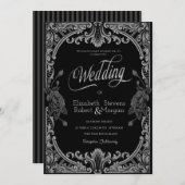 Graue Rose, Streifen, gotische Hochzeit Einladung (Vorne/Hinten)