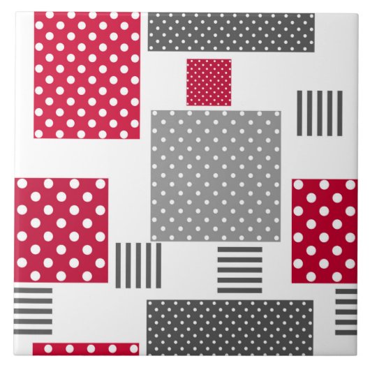 Graue rote Punkte-Patchwork auf weißem Hintergrund Fliese (Vorderseite)