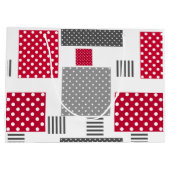Graue rote Punkte-Patchwork auf weißem Hintergrund Große Geschenktüte (Rückseite)