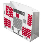 Graue rote Punkte-Patchwork auf weißem Hintergrund Große Geschenktüte (Rückseite Schrägansicht)