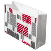 Graue rote Punkte-Patchwork auf weißem Hintergrund Große Geschenktüte (Vorderseite Schrägansicht)