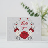 Graue, rote und weiße Blume, Blätter Dankeskarte (Stehend Vorderseite)