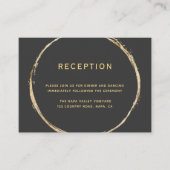 Graue, rustikale Gold-Circle-Rahmen-Hochzeitsempfe Begleitkarte (Vorderseite)