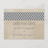 Graue rustikale Quatrefolie Save the Date Postkart