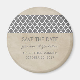 Graue rustikale Quatrefolie Speichern Sie das Date Magnet