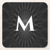 Graue Saitenwellen schwarze Monogramm Rechteckiger Pappuntersetzer (Vorderseite)