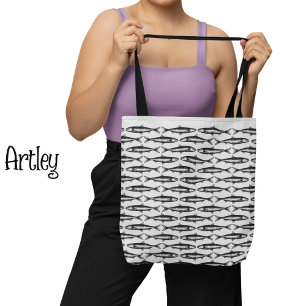 Graue Sardine Art Pattern Fische Zeichnungen Tasche