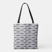 Graue Sardine Art Pattern Fische Zeichnungen Tasche (Rückseite)
