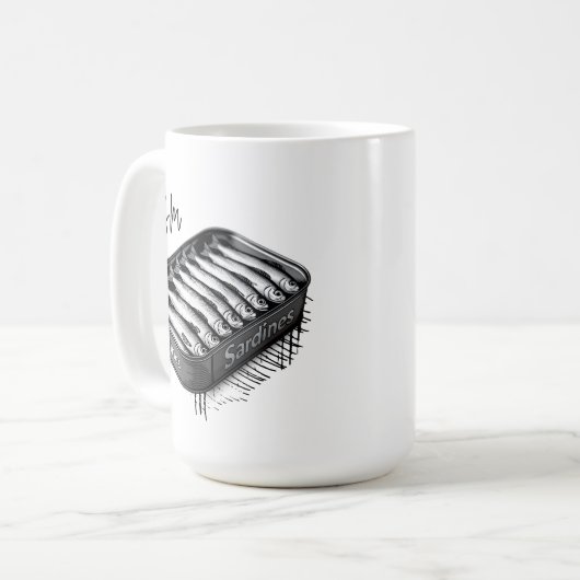 Graue Sardine Art Tin Custom Monogram Name Kaffeetasse (Vorderseite Links)