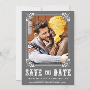 GRAUE SAVE-THE-DATE-ANKÜNDIGUNG IM WESTLICHEN SCHR EINLADUNG