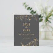 Graue Save the Date florale Goldfolie (Stehend Vorderseite)