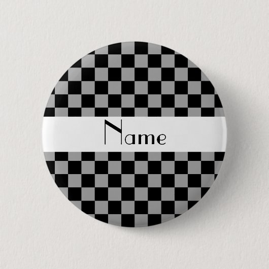 Graue Schachbretter mit personalisiertem Namen Button (Vorderseite)