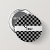Graue Schachbretter mit personalisiertem Namen Button (Vorne & Hinten)