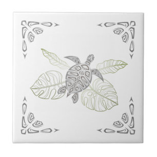 Graue Schildkröte und Ornament Tropisch Fliese