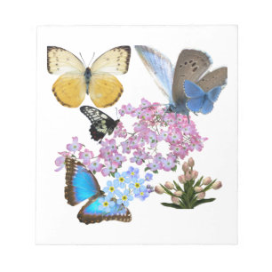 Graue Schmetterlinge und Blume Notizblock