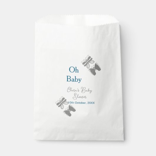 Graue Schmetterlingsblauer Babydusche - Babybett Geschenktütchen (Vorderseite)