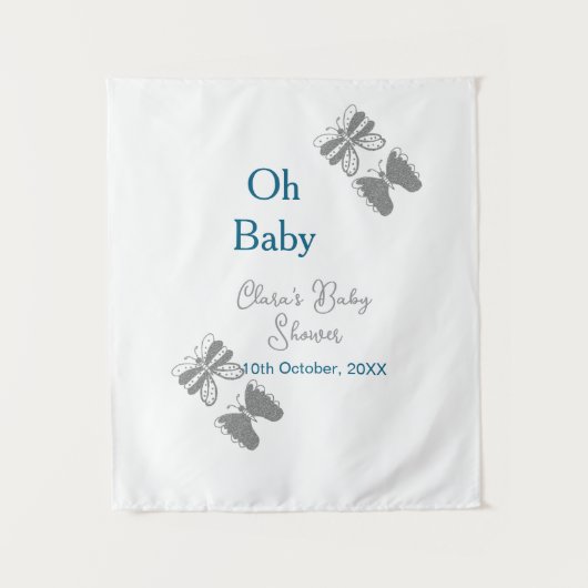 Graue Schmetterlingsblauer Babydusche - Babybett Wandteppich (Vorderseite)