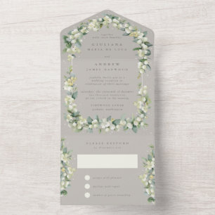 Graue Schneebeere + Eukalyptus Hochzeitsempfang On All In One Einladung