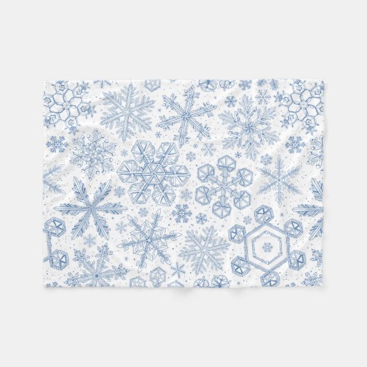 Graue Schneeflocken auf weißem Grund Fleecedecke (Vorderseite (Horizontal))