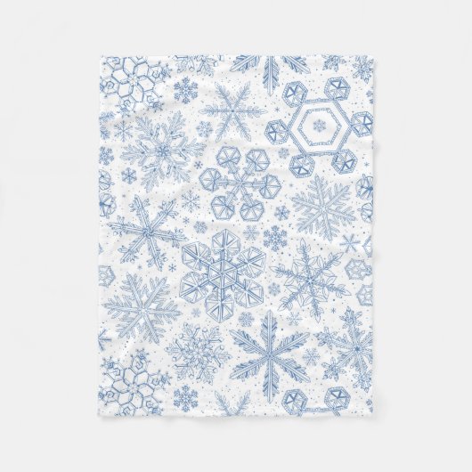 Graue Schneeflocken auf weißem Grund Fleecedecke (Vorderseite)