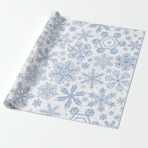 Graue Schneeflocken auf weißem Grund Geschenkpapier