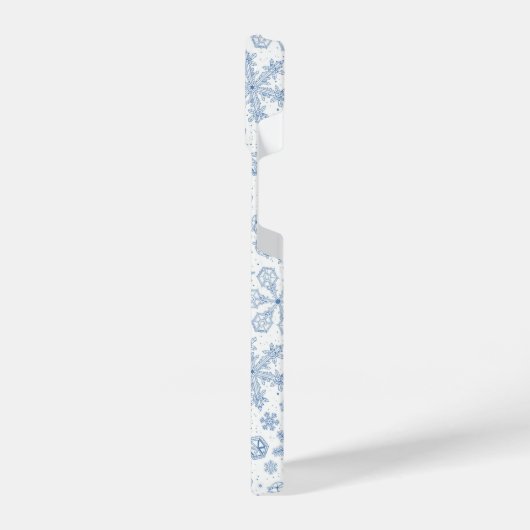 Graue Schneeflocken auf weißem Grund iPhone Hülle (Linke Seite)