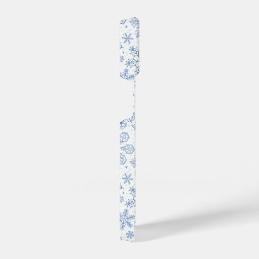 Graue Schneeflocken auf weißem Grund iPhone Hülle (Rechte Seite)