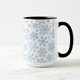Graue Schneeflocken auf weißem Grund Tasse