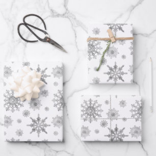 Graue Schneeflocken-Muster in Silber Geschenkpapier Set