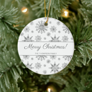 Graue Schneeflocken und benutzerdefinierter Famili Keramik Ornament